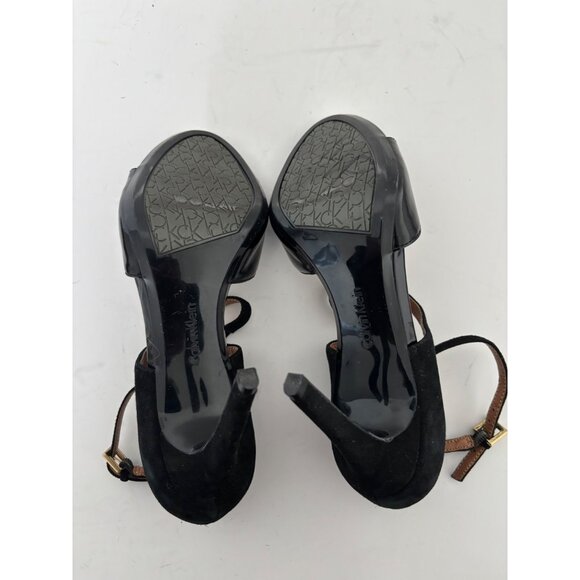 Calvin Klein Heels 8.5 Suede Patent Leather Strap Quiet Luxury Boss Babe Preppy - Picture 7 of 13